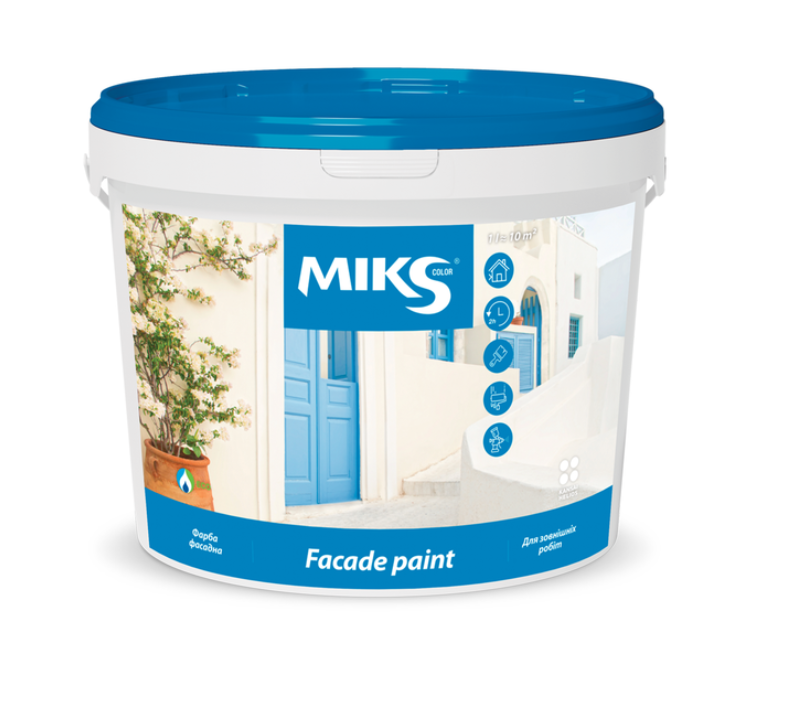 Фарба акрилова водоемульсійна MIKS Color фасадна мат білий 10 л 14 кг